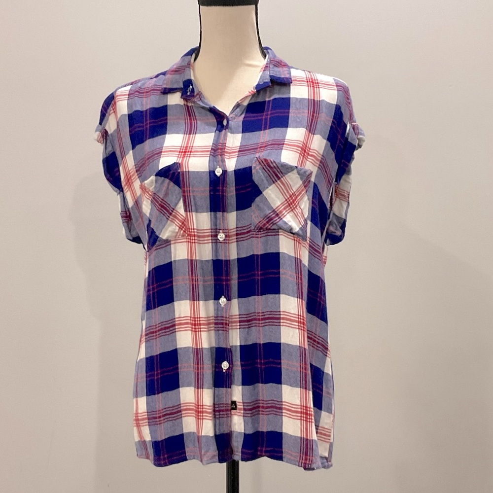 Rails Soft Plaid Sleeveless Button Down Shirt, S - image 1
